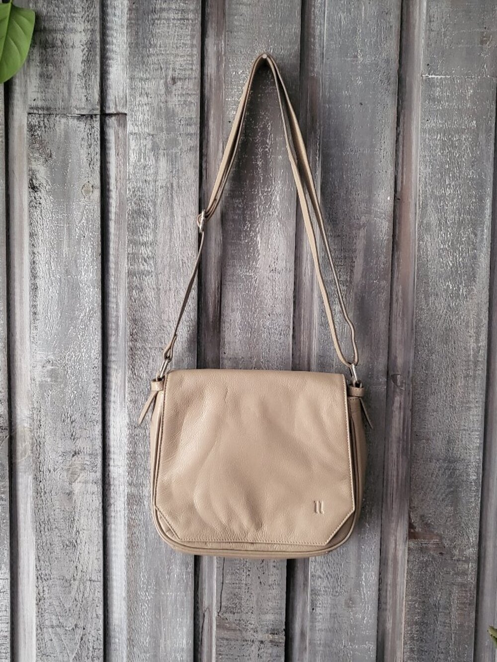 Pelle Genuine Leather RFID Crossbody Flap Bag Beige Cream
